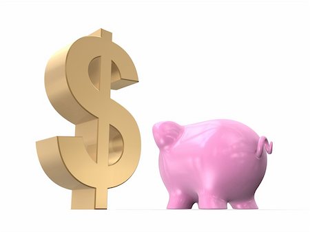 3d rendered illustration of a golden dollar sign and a pink piggy bank Stock Photo - Budget Royalty-Free & Subscription, Code: 400-04495692