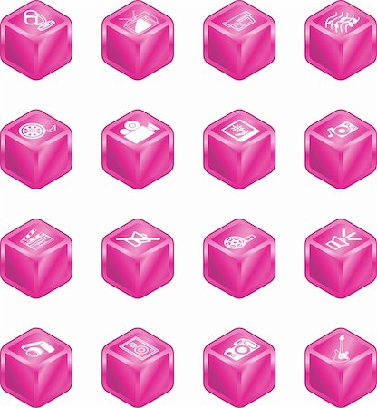 simsearch:400-04955113,k - A series set of cube icons relating to various types of media. Foto de stock - Royalty-Free Super Valor e Assinatura, Número: 400-04495885