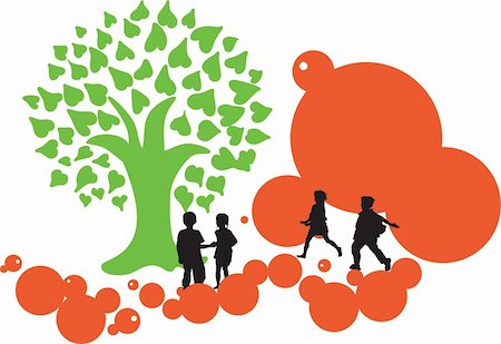 Graphic of children and tree to project a positive concept of happiness and Green. Stock Photo - Budget Royalty-Free & Subscription, Code: 400-04496196