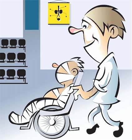 Illustration of attendee is taking a patient to clinic in a wheelchair Stock Photo - Budget Royalty-Free & Subscription, Code: 400-04496397