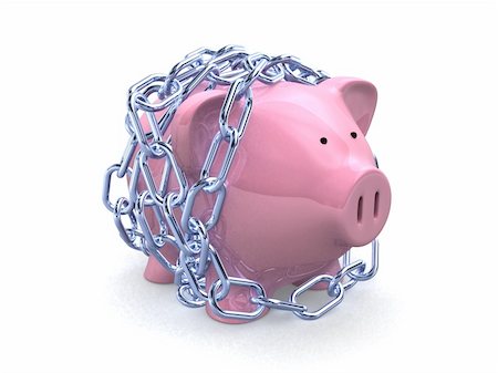 3d rendered illustration of a pink piggy with chains Stock Photo - Budget Royalty-Free & Subscription, Code: 400-04496472