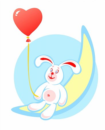 simsearch:400-04274234,k - The stylized rabbit with a red balloon sits on the moon.  Valentines illustration. Photographie de stock - Aubaine LD & Abonnement, Code: 400-04496698