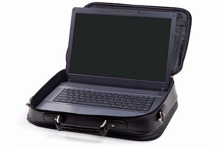 Black leather briefcase with modern laptop isolated over white background Foto de stock - Super Valor sin royalties y Suscripción, Código: 400-04496934