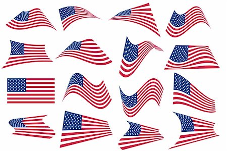 simsearch:400-08998198,k - Vector - Many American USA flags waving in different styles for banner or icon use. Foto de stock - Super Valor sin royalties y Suscripción, Código: 400-04497094