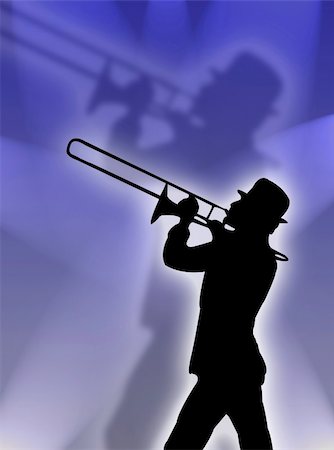 propagate - Trumpet player silhouette in the blue lights Stock Photo - Budget Royalty-Free & Subscription, Code: 400-04497179