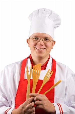 happy chef with wooden fork Stock Photo - Budget Royalty-Free & Subscription, Code: 400-04497336