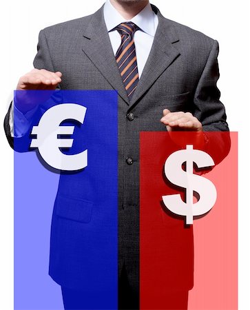 simsearch:673-02138635,k - isolated business man show the gab between euro and dollar Photographie de stock - Aubaine LD & Abonnement, Code: 400-04497446