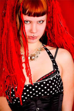 Gothic girl with red hair Stock Photo - Budget Royalty-Free & Subscription, Code: 400-04497587