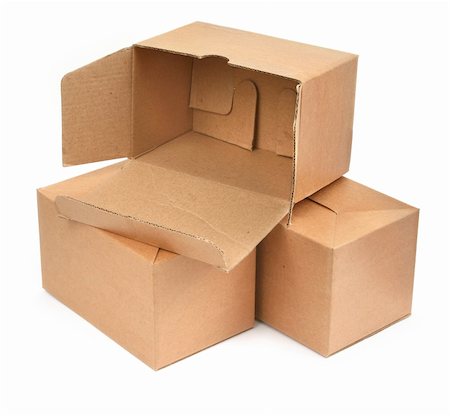 simsearch:400-04407352,k - three cardboard boxes againt white background, minimal shadow among Photographie de stock - Aubaine LD & Abonnement, Code: 400-04497804
