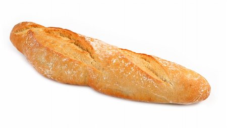 simsearch:400-04497847,k - close-up of fresh Baguette against white background, gentle shadow in front Stockbilder - Microstock & Abonnement, Bildnummer: 400-04497847