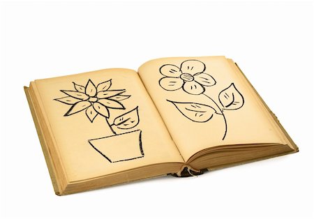 decaying antique books - open book with flower drawings, drawings are my property, No Copyright Infringement Stock Photo - Budget Royalty-Free & Subscription, Code: 400-04498020