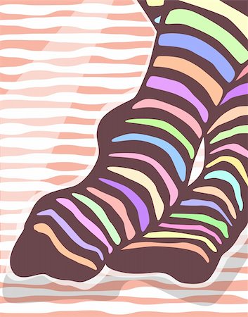 socks and floor and leg - Editable vector illustration of colorful stripey socks Stock Photo - Budget Royalty-Free & Subscription, Code: 400-04498131