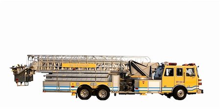 This is a side view of a fire truck with ladders and a bucket used for reaching fires in high places. isolated on a white background. Stock Photo - Budget Royalty-Free & Subscription, Code: 400-04499556
