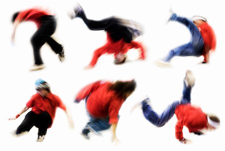 simsearch:400-04872117,k - Breakdance. Six dancers on white background. Motion blur - shutter speed 1/25 Foto de stock - Royalty-Free Super Valor e Assinatura, Número: 400-04499803