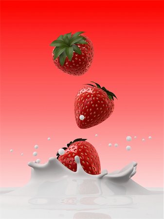 3d rendered illustration of strawberries falling into milk Stock Photo - Budget Royalty-Free & Subscription, Code: 400-04499863