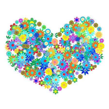 simsearch:400-04903018,k - Vector - Heart shaped symbol formed by hundreds of flowers or floral patterns. Concept: Romance Photographie de stock - Aubaine LD & Abonnement, Code: 400-04491540