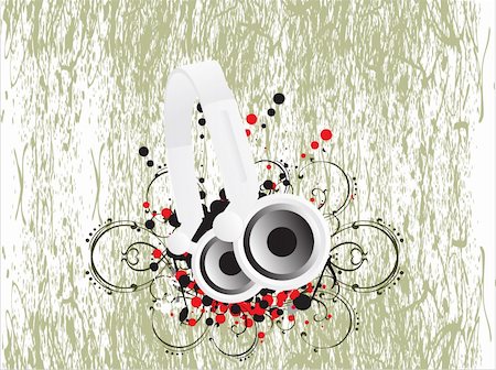 simsearch:400-04236587,k - Dj's steroe headphones on a grunge floral vector illustration background Stock Photo - Budget Royalty-Free & Subscription, Code: 400-04492201