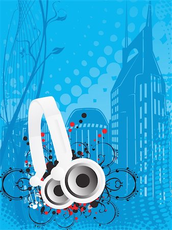 simsearch:400-04717642,k - Dj's steroe headphones on a grunge floral vector illustration background Stockbilder - Microstock & Abonnement, Bildnummer: 400-04492272