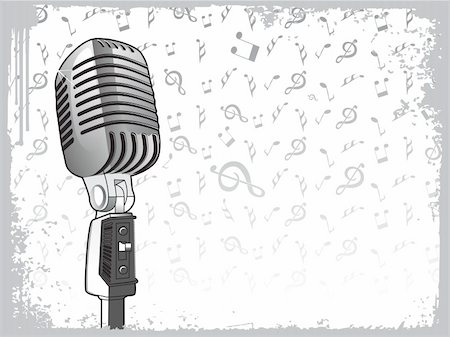 rock music clip art - A microphone with music notes and floral design. Editable colors Stock Photo - Budget Royalty-Free & Subscription, Code: 400-04492281