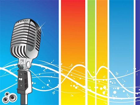 simsearch:400-05183914,k - vector illustration of speakers, microphone, guitar, turntable, cassette on abstract musical backgrround Fotografie stock - Microstock e Abbonamento, Codice: 400-04492606