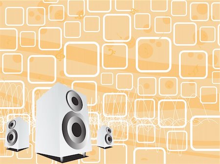 simsearch:400-05183914,k - vector illustration of loudspeakers, microphone, turntable on musical background Fotografie stock - Microstock e Abbonamento, Codice: 400-04492611