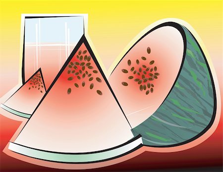 simsearch:400-04524035,k - Illustration of sliced watermelon and glass of juice Foto de stock - Super Valor sin royalties y Suscripción, Código: 400-04493095