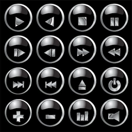 pause button - Vector - Shiny 3d black metallic buttons with music symbols. Stock Photo - Budget Royalty-Free & Subscription, Code: 400-04493251