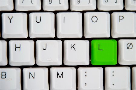 Isolated letter L on from a computer desktop keyboard highlighted in green Stock Photo - Budget Royalty-Free & Subscription, Code: 400-04493551