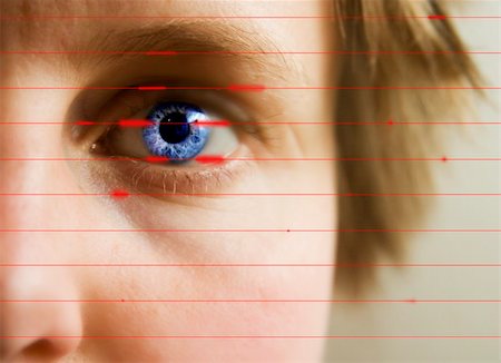 eye laser beam - Red lines scanning the face and retina of a woman. Foto de stock - Super Valor sin royalties y Suscripción, Código: 400-04493977