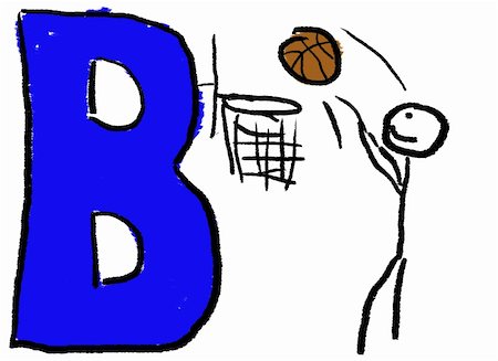A childlike drawing of the letter B colored Blue, with a stick person playing Basket Ball Stock Photo - Budget Royalty-Free & Subscription, Code: 400-04504367