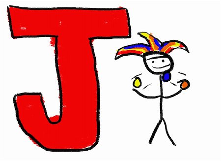 A childlike drawing of the letter J, with a stick Jester Juggling Stock Photo - Budget Royalty-Free & Subscription, Code: 400-04504372