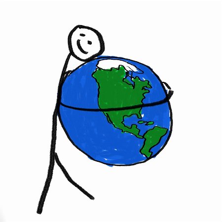 A stick person holding the globe Stock Photo - Budget Royalty-Free & Subscription, Code: 400-04504387