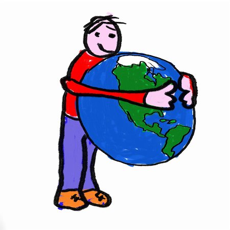 simsearch:400-04849381,k - A boy holding the globe - a childlike drawing Foto de stock - Super Valor sin royalties y Suscripción, Código: 400-04504388