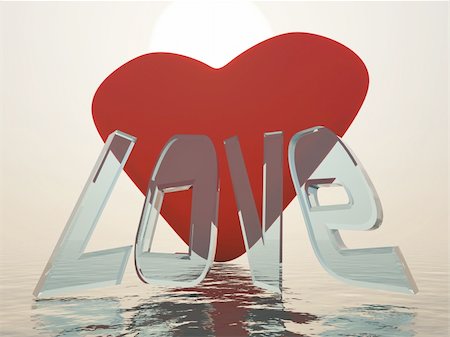 simsearch:400-04783263,k - 3d scene heart with inscription "Love" on background sea Stock Photo - Budget Royalty-Free & Subscription, Code: 400-04504488