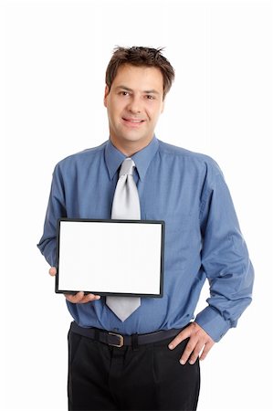 simsearch:400-05368656,k - A businessman or salesman holds up a blank sign or chart Stockbilder - Microstock & Abonnement, Bildnummer: 400-04504614