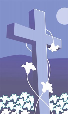 flowers in moonlight - Illustration of a cross with flowers wrapped Stock Photo - Budget Royalty-Free & Subscription, Code: 400-04504889