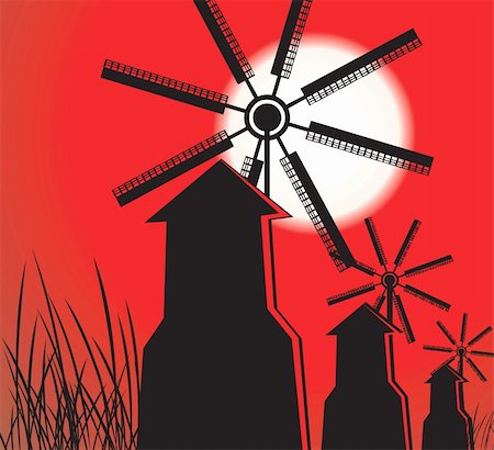 simsearch:695-05772422,k - Illustration of series of windmills under the sun Foto de stock - Super Valor sin royalties y Suscripción, Código: 400-04505513