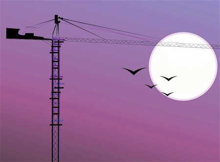 Illustration of a construction crane under moonlight Stock Photo - Budget Royalty-Free & Subscription, Code: 400-04506086