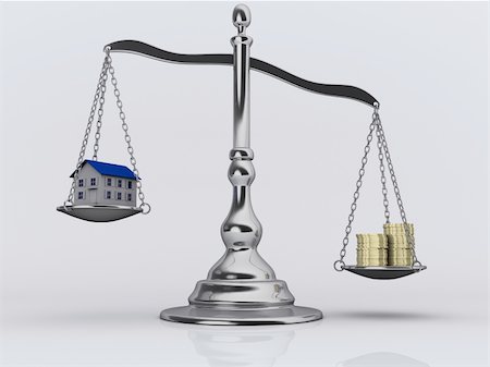 Conceptual 3d randering of a silver brass scale measuring house and money Foto de stock - Super Valor sin royalties y Suscripción, Código: 400-04506530