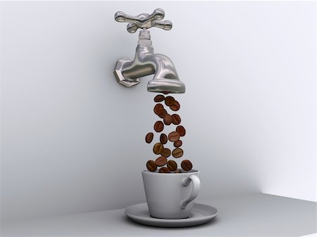 Conceptual coffee beans flowing from foucet to  coffee cup  - 3d render Stock Photo - Budget Royalty-Free & Subscription, Code: 400-04506542