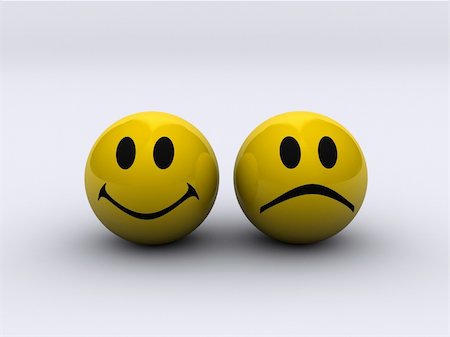 Conceptual happy end a sad faces -rendered in 3d Stock Photo - Budget Royalty-Free & Subscription, Code: 400-04506612