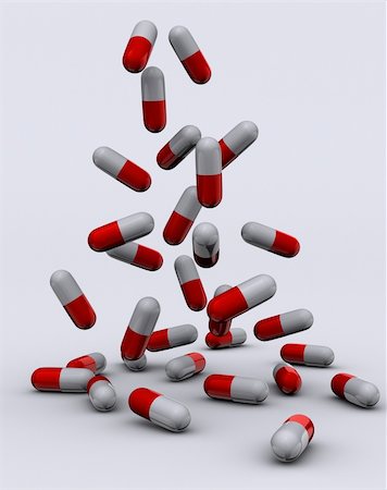falling with box - A lot of pills on white background - 3d render Stock Photo - Budget Royalty-Free & Subscription, Code: 400-04506677