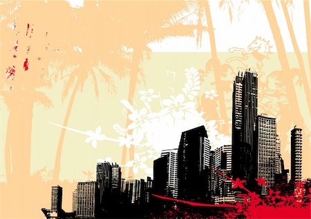 Illustration with city and red splash. Vector Foto de stock - Super Valor sin royalties y Suscripción, Código: 400-04507422