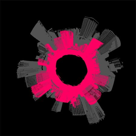 City in circle with pink background. Vector art. Stock Photo - Budget Royalty-Free & Subscription, Code: 400-04507468