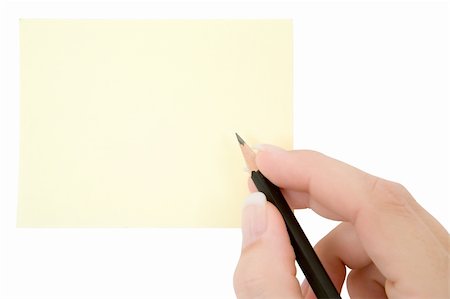 simsearch:400-04004067,k - Female hand writing on a blank note. Isolated on a white background. Foto de stock - Royalty-Free Super Valor e Assinatura, Número: 400-04507706