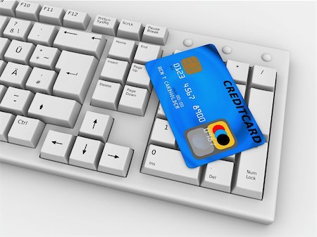 3d rendered illustration of a credit card on a keyboard Stock Photo - Budget Royalty-Free & Subscription, Code: 400-04508646