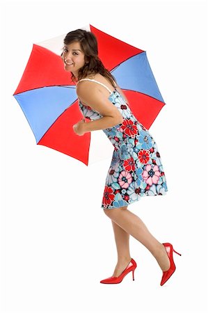 simsearch:400-04322097,k - Portrait of a young happy woman posing with an umbrella (isolated on white) Stock Photo - Budget Royalty-Free & Subscription, Code: 400-04509474