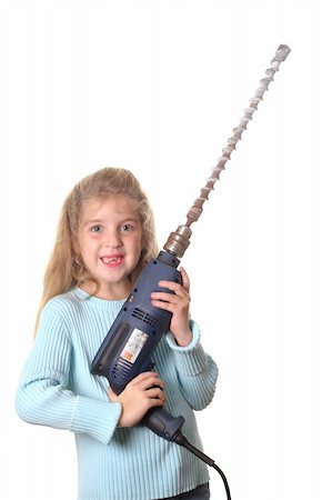 little girl with big drill Stock Photo - Budget Royalty-Free & Subscription, Code: 400-04509569