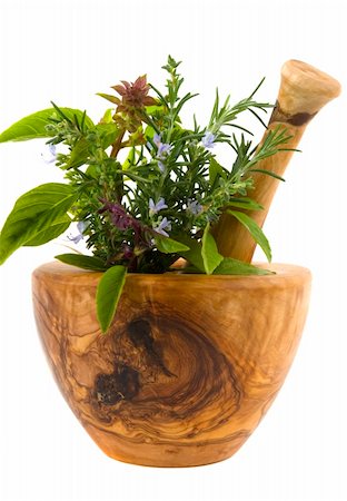 simsearch:400-04544414,k - Healing herbs and edible flowers (handcarved olive tree mortar and pestle) Stock Photo - Budget Royalty-Free & Subscription, Code: 400-04509598