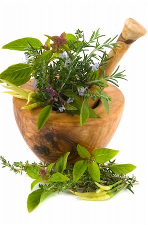 simsearch:400-04544414,k - Healing herbs and edible flowers (handcarved olive tree mortar and pestle) Stock Photo - Budget Royalty-Free & Subscription, Code: 400-04509599